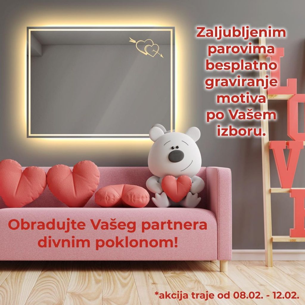 LED Ogledalo sa gravurom za dan zaljubljenih
